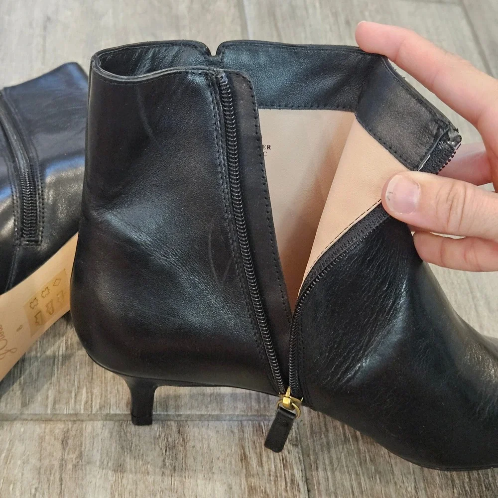 J.Crew Ankle Boots Size 8 Black Leather Kitten Heel Pointed Toe Office Bootie